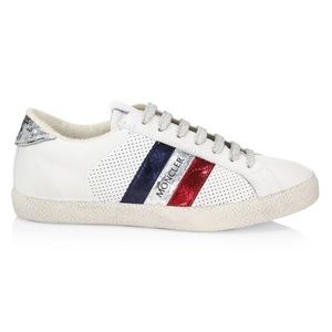 Moncler Ryegrass Metallic Stripe Leather Sneakers Size 40